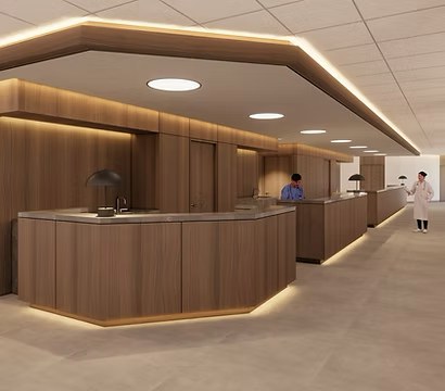Architect's rendering of a clinical corridor